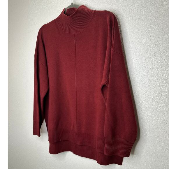 The Work Shop Burgundy Mock Neck Long Sleeve High Low Sweater S - Picture 3 of 11